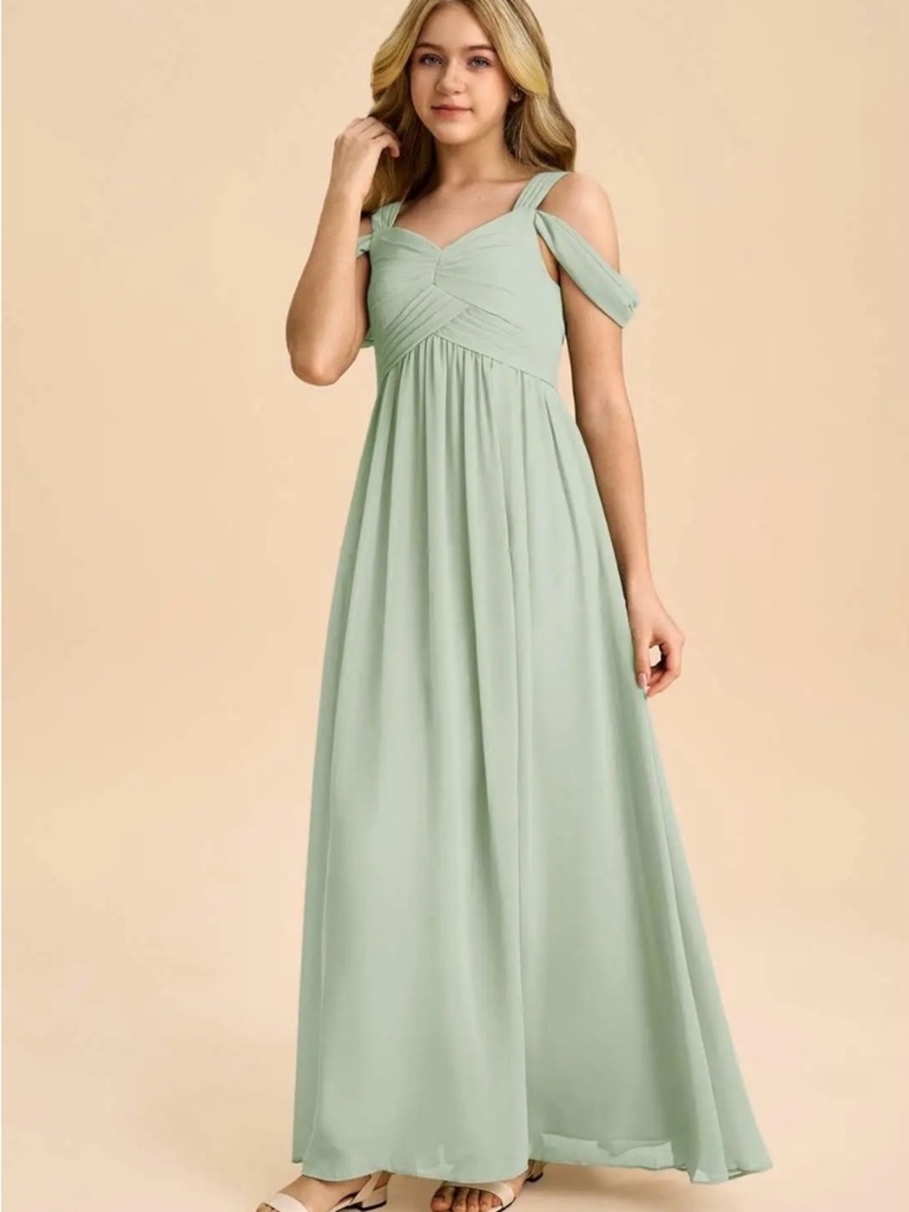 Azazie Sage Green Off-Shoulder Maxi Dress - Picture 2 of 7